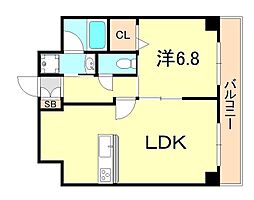 クオーレ三宮弐番館 2階1LDKの間取り