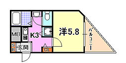 ロイヤルヒル神戸三ノ宮Part2 1Kの間取図画像