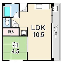 嶋田パールハイツ 1LDKの間取図画像