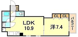 アミーグランコート三宮 1LDKの間取図画像