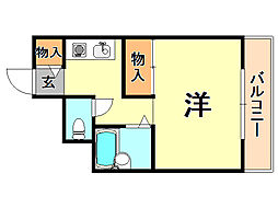 普茶マンション 1Kの間取図画像