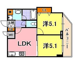 ロイヤルヒル神戸三ノ宮Part2 2DKの間取図画像