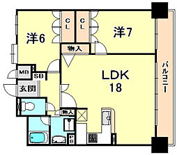リーガル神戸下山手 2LDKの間取図画像