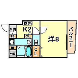 レシェンテ六甲 1Kの間取図画像