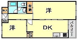 夢野ハイタウン1号館 2LDKの間取図画像