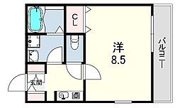 クレール上祇園 1Kの間取図画像