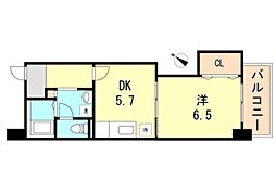 サンクラッソ湊川公園駅前 1DKの間取図画像