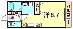 モンテマーレ北野 ワンルームの間取図画像
