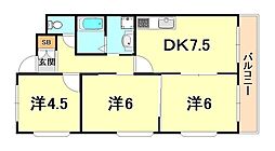 エスポワール六甲 3DKの間取図画像