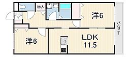 アヴェール上筒井 2LDKの間取図画像