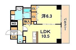 プレサンス三宮エレガンシア 1LDKの間取図画像