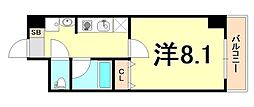 クオーレ三宮一番館 1Kの間取図画像