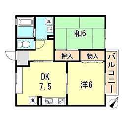 ハイツ平成 2DKの間取図画像