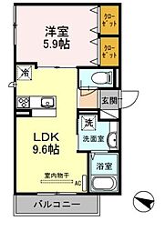 セジュール下山手通 1LDKの間取図画像