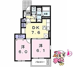 ラ・ドゥサー2 2DKの間取図画像