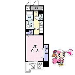 グランクリュ佐古EAST 1Kの間取図画像