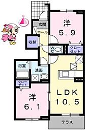 トビアスガーデン南沖洲B 2LDKの間取図画像
