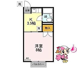 第2立岩ハイツ 1Kの間取図画像
