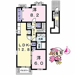 JR徳島線 鮎喰駅 徒歩16分の賃貸アパート 2階2LDKの間取り