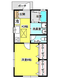 ヴィラローサ 1Kの間取図画像