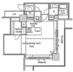 パシフィックロイヤルコートみなとみらいアーバンタワー 14階ワンルームの間取り