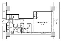 パシフィックロイヤルコートみなとみらいオーシャンタワー 11階ワンルームの間取り