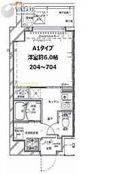 グランリーヴェル新川崎VERY 5階1Kの間取り