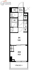 アーバンパーク東六郷II 4階1DKの間取り