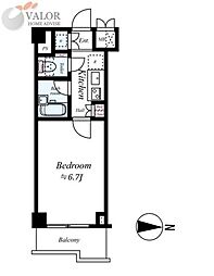 ルーブル多摩川六番館 2階1Kの間取り