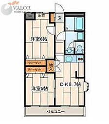 メゾン・ラフィール 3階2DKの間取り