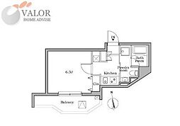 レジディア蒲田II 2階1Kの間取り