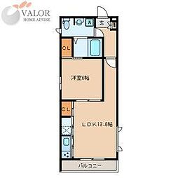 サンクレール 1階1LDKの間取り