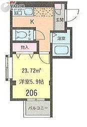 フィリア 206 2階1Kの間取り