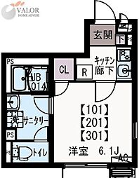 イクシオ川崎小田栄 1Kの間取図画像
