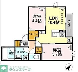 小田急小田原線 町田駅 徒歩16分の賃貸アパート 3階2LDKの間取り