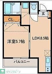 小田急小田原線 相模大野駅 徒歩18分の賃貸アパート 2階1LDKの間取り