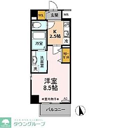 JR横浜線 相模原駅 徒歩6分の賃貸マンション 2階1Kの間取り