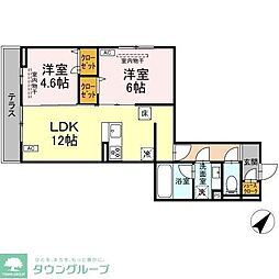 JR横浜線 淵野辺駅 徒歩9分の賃貸アパート 1階2LDKの間取り