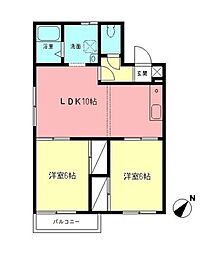 JR横浜線 相模原駅 徒歩15分の賃貸アパート 2階2LDKの間取り