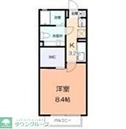 小田急小田原線 相模大野駅 徒歩15分の賃貸アパート 2階1Kの間取り