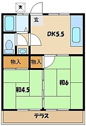 JR横浜線 町田駅 徒歩6分の賃貸アパート 1階2DKの間取り