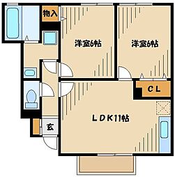 JR横浜線 相模原駅 徒歩16分の賃貸アパート 1階2LDKの間取り