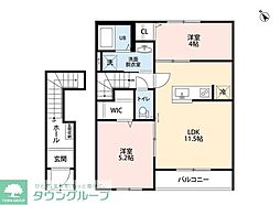 JR横浜線 相模原駅 徒歩19分の賃貸アパート 2階2LDKの間取り