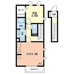 小田急小田原線 相模大野駅 徒歩15分の賃貸アパート 2階1DKの間取り