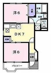 プリムローズ 1階2DKの間取り