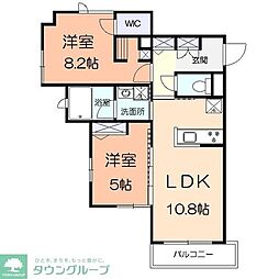 JR横浜線 町田駅 徒歩13分の賃貸マンション 2階2LDKの間取り