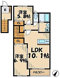 JR横浜線 橋本駅 バス49分 二本木下車 徒歩8分の賃貸アパート 2階2LDKの間取り