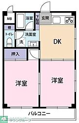 小田急小田原線 相武台前駅 徒歩24分の賃貸マンション 3階2DKの間取り