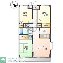 小田急小田原線 相武台前駅 徒歩8分の賃貸マンション 2階3LDKの間取り