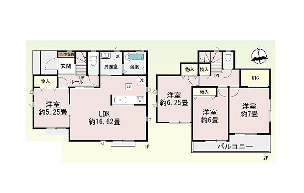 建物面積29.86坪　全居室南向き♪ウォークインクローゼット・各部屋収納付きで便利です！二部屋分の広々バルコニーなのでお洗濯物も沢山干せます！